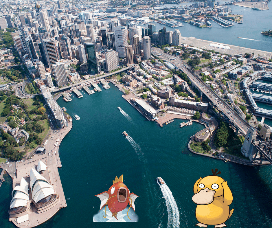 Psyduck and Magikarp at the Circular Quay in Australia 