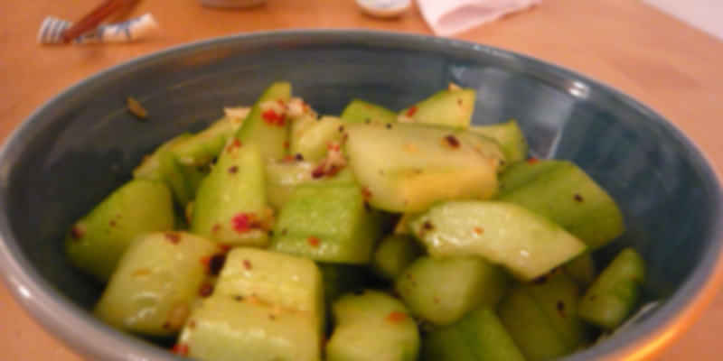 A cucumber salad in a bowl