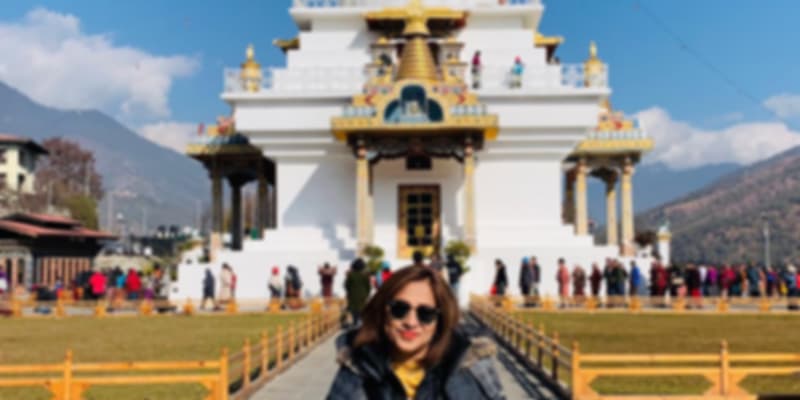 Outside the beautiful temple of Bhutan