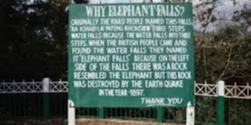 A picture that explains the reason behind the name of Elephant Falls in Shillong
