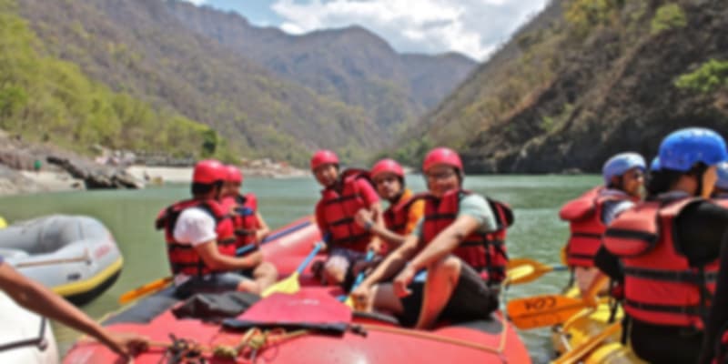 a group ready for river rafting