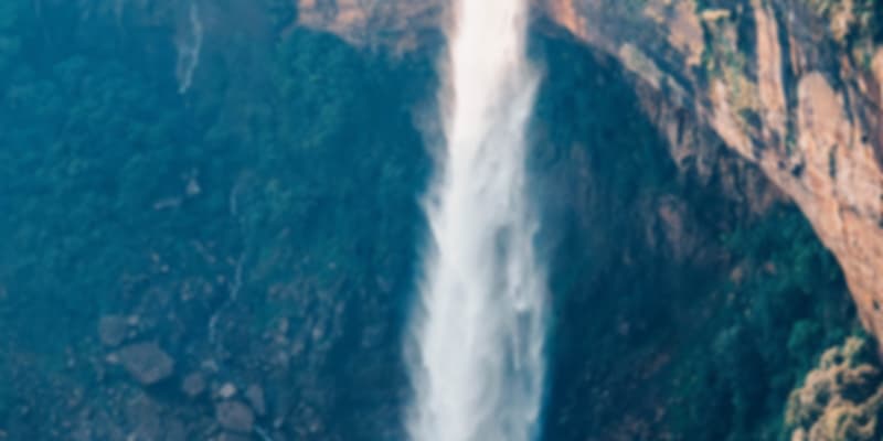 Top perspective view of Nohkalikai Falls in Meghalaya