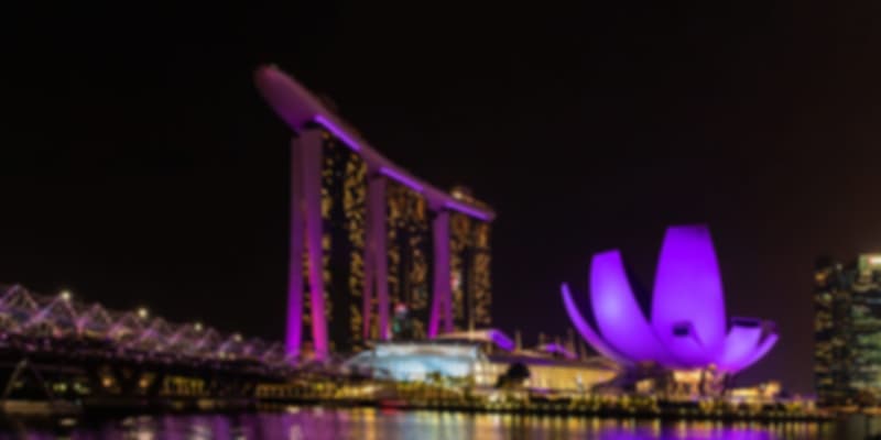 Marina Bay view with ArtScience Museum lit up at night