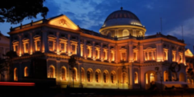Night-lit colonial architecture of the National Museum of Singapore