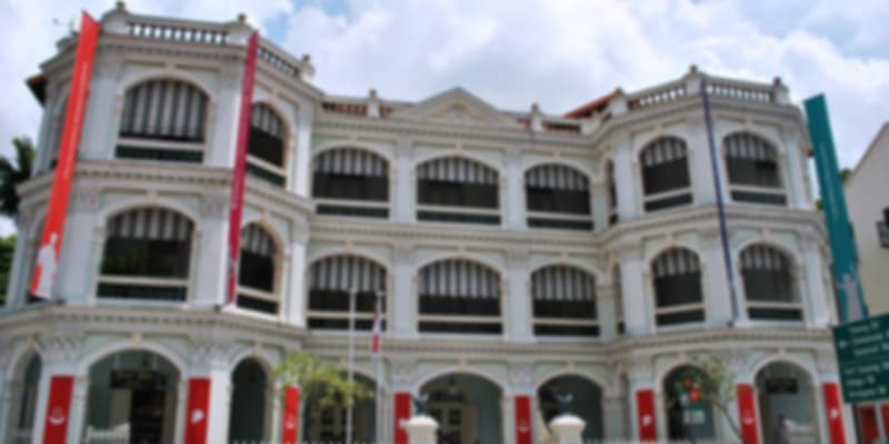 Front facade of the Peranakan Museum with colonial-style architecture