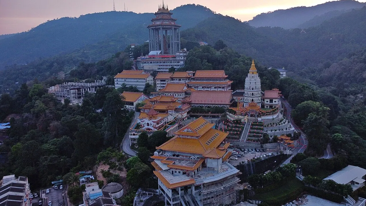 Kek Lok Si Temple in Penang, Malaysia, featuring golden pagodas and hilltop views over Air Itam