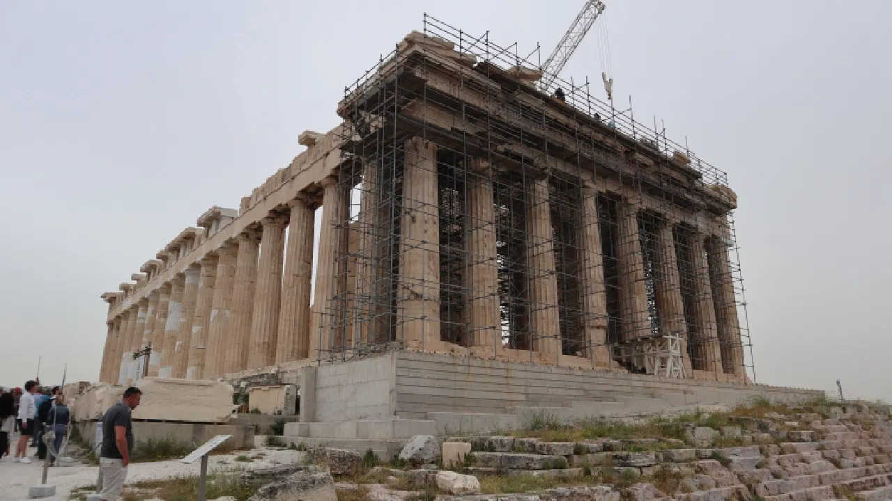 Doric columns of the Parthenon in Athens on the Acropolis
