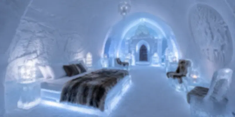 A room set of snow Hotel in Arctic SnowHotel & Glass Igloos