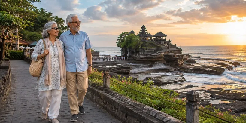 Couple during the golden hours at Tanah Lot Temple 