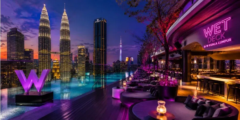 View of Petronas Twin Towers from WET Deck at W Kuala Lumpur at night