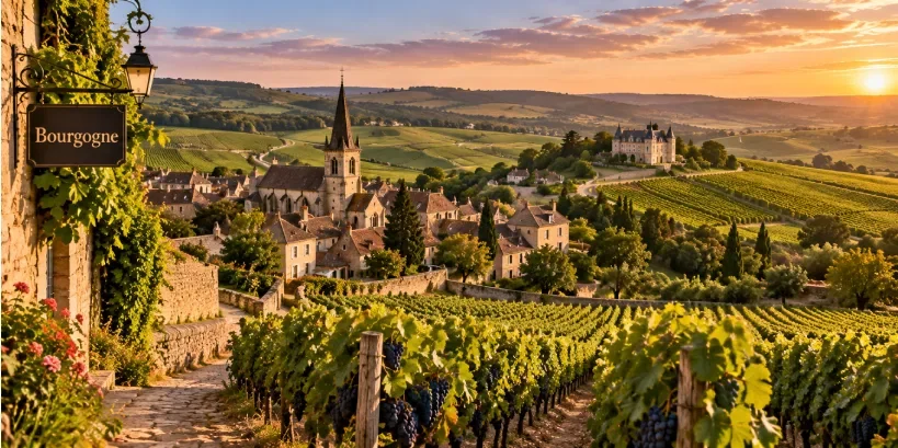 Golden Hour Over Burgundy Vineyards, one of the most beautiful countryside in France