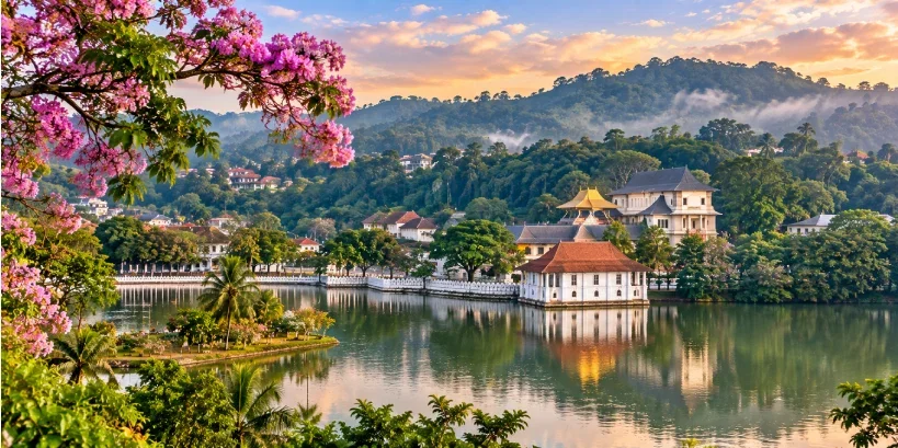 Kandy Lake Temple at Golden Hour, one of the best places in Sri Lanka in October