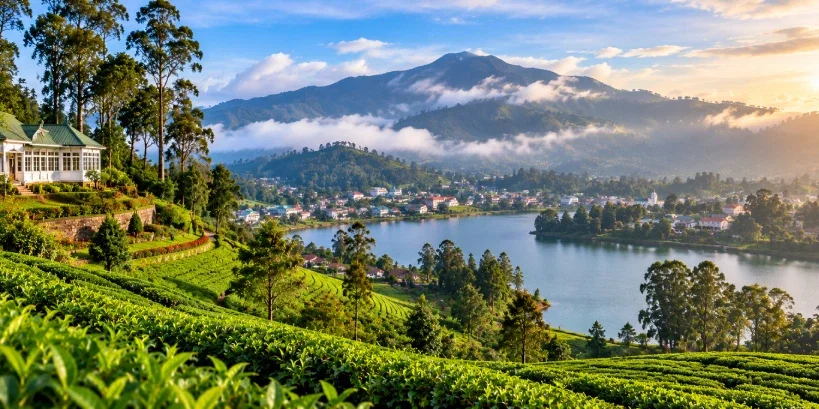 Misty Tea Hills at Nuwara Eliya, one of the beautiful hill stations in Sri Lanka
