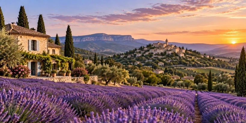 Provence Lavender Fields at Sunset